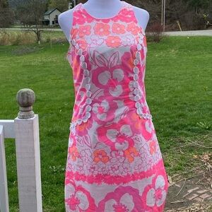 Lilly Pulitzer Pearl Dress in Pansy Dance Print Sheath Mini Size 2 Lined Pink